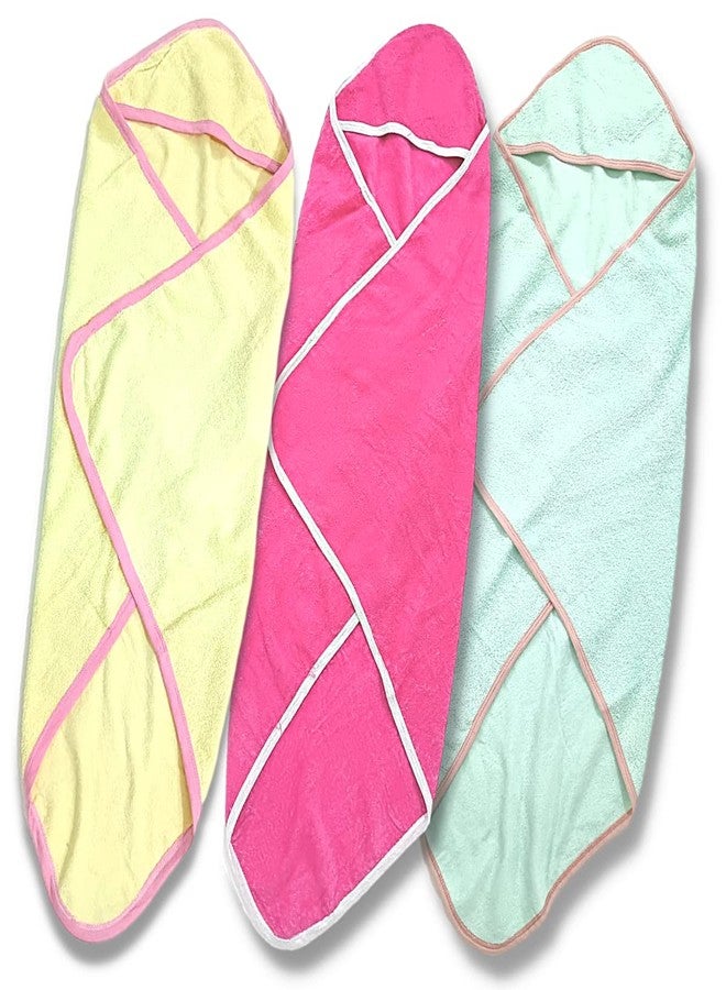 TuddyBuddy Ultra Soft 100% Cotton Hooded Towel for Babies/Ideal for New Born Babies (30 X 30 Inches) (Pack of 3 - Mint, Pink & Yellow) - Image 3