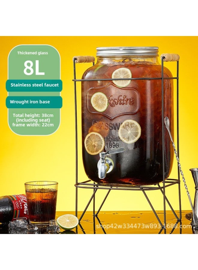 Coke Bucket Wine Bucket With Tap Glass Bottle Juice Beverage Bucket Container Beer Bucket Refrigerator Cold Kettle Fruit Tea Bucket-Capacity:[8L] Luxury Stainless Steel Faucet Iron Frame Combination - Image 1