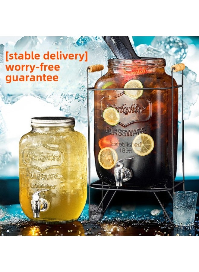 Coke Bucket Wine Bucket With Tap Glass Bottle Juice Beverage Bucket Container Beer Bucket Refrigerator Cold Kettle Fruit Tea Bucket-Capacity:[8L] Luxury Stainless Steel Faucet Iron Frame Combination - Image 2