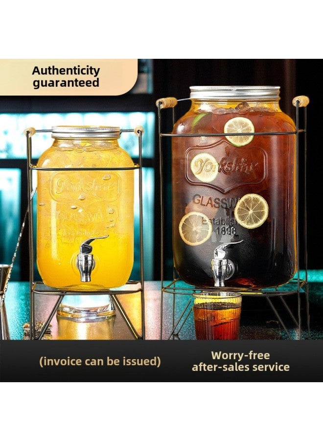 Coke Bucket Wine Bucket With Tap Glass Bottle Juice Beverage Bucket Container Beer Bucket Refrigerator Cold Kettle Fruit Tea Bucket-Capacity:[8L] Luxury Stainless Steel Faucet Iron Frame Combination - Image 5