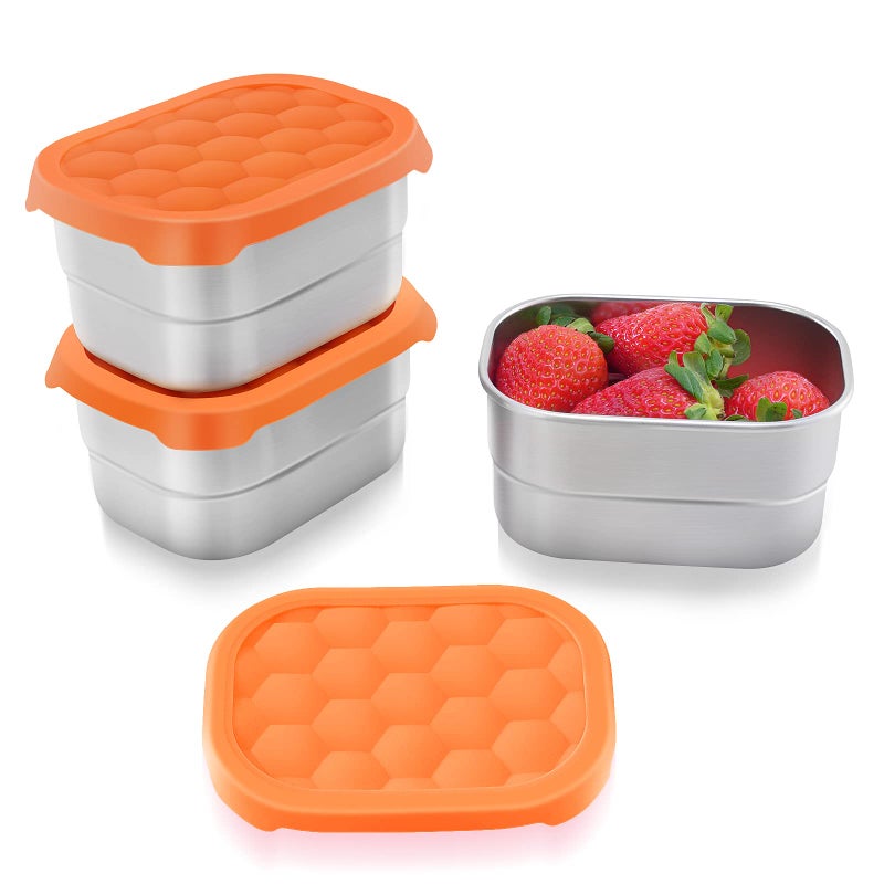 Tanjiae Small (1 CUP) Stainless Steel Snack Containers for Kids | Easy Open Leak Proof Food Containers with Silicone Lids - Perfect Metal Toddler Lunch Box for Daycare and School (8oz) - Image 1