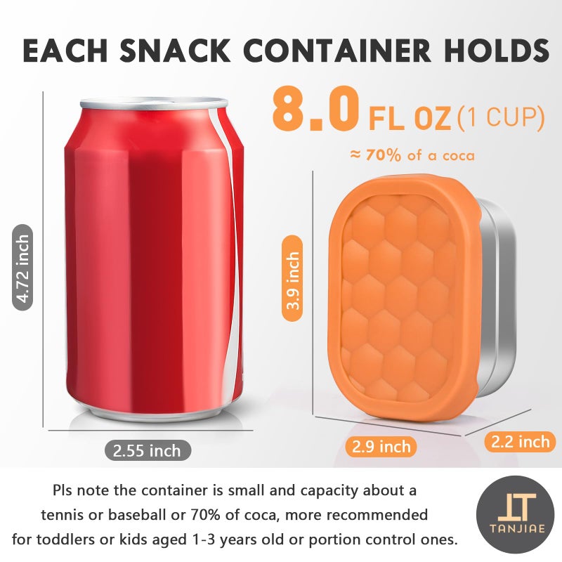 Tanjiae Small (1 CUP) Stainless Steel Snack Containers for Kids | Easy Open Leak Proof Food Containers with Silicone Lids - Perfect Metal Toddler Lunch Box for Daycare and School (8oz) - Image 2