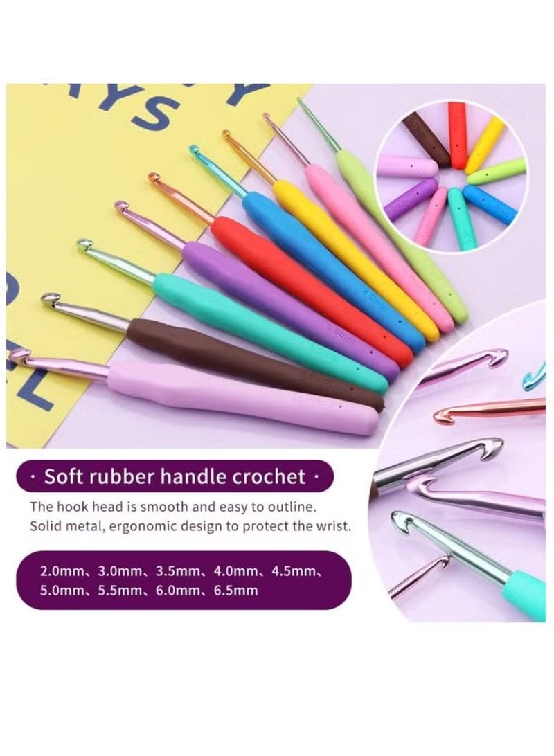 Generic 87 Pcs Crochet Kit for Beginners, Crochet Starter Kit, Crochet Needles Set with 12 Yarn Balls Plastic Sewing Needles Stitch Marker Storage Bag Knitting Accessories for Adults Beginner Craft  - Image 3