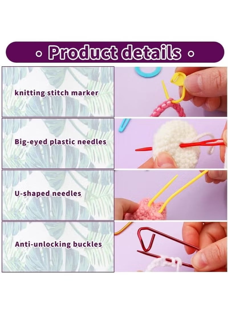 Generic 87 Pcs Crochet Kit for Beginners, Crochet Starter Kit, Crochet Needles Set with 12 Yarn Balls Plastic Sewing Needles Stitch Marker Storage Bag Knitting Accessories for Adults Beginner Craft  - Image 5