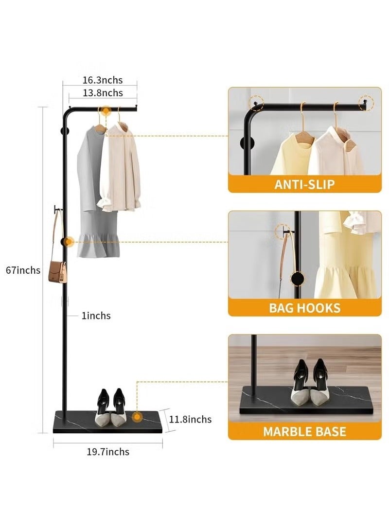 Beauenty Metal Coat Rack Freestanding, Coat Stand With 3 Hooks,Black Clothing Rack with Natural Marble Base, Modern Clothes Rack for Entryway, Living Room,Bedroom, Office (Black) - Image 5