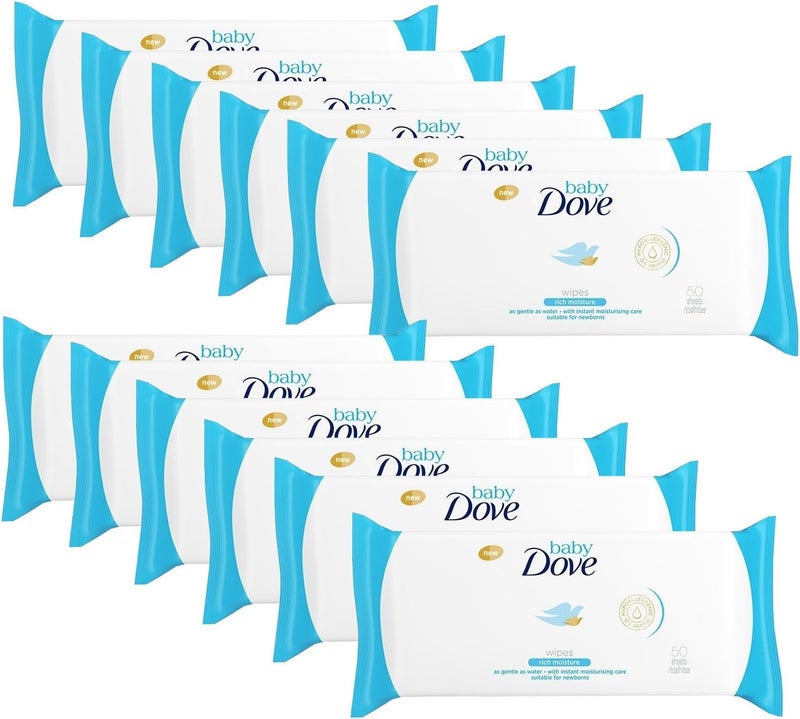 Dove Baby Wipes Rich Moisture 50 Count Pack of 12