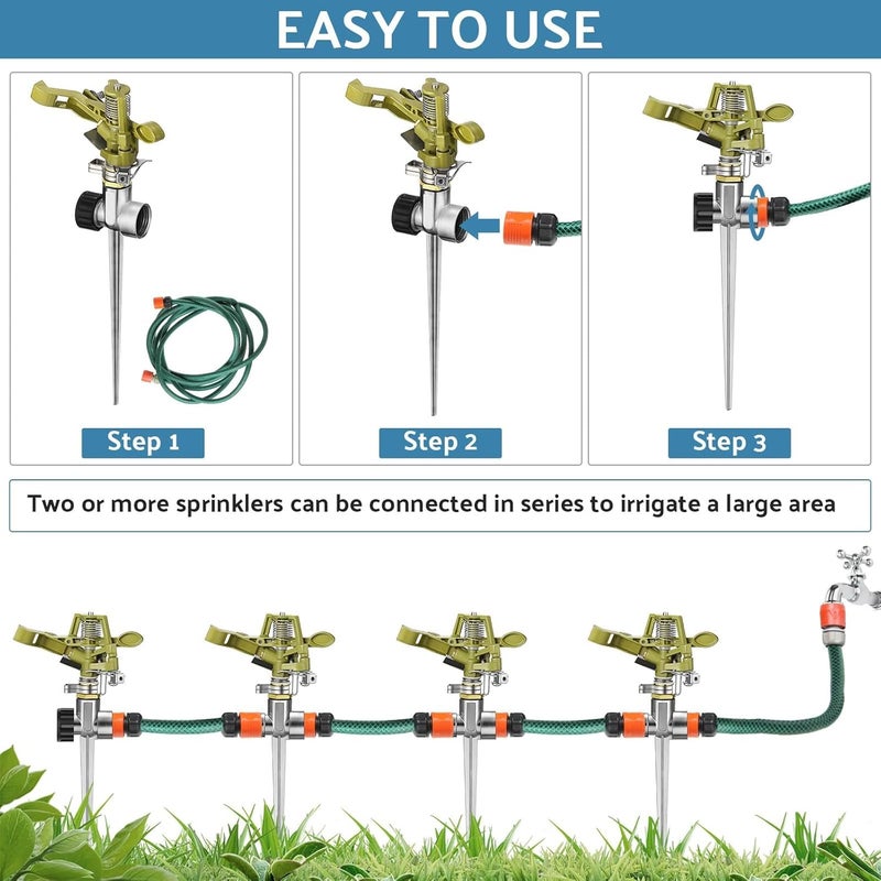 Chengu 12 Set Zinc Alloy Water Sprinklers for Lawns Yard Sprinklers Heavy Duty Sprinkler Heads Adjustable 360 Degree Watering Impact Sprinklers Pulsating Garden Sprinklers for Large Area Irrigation - Image 4
