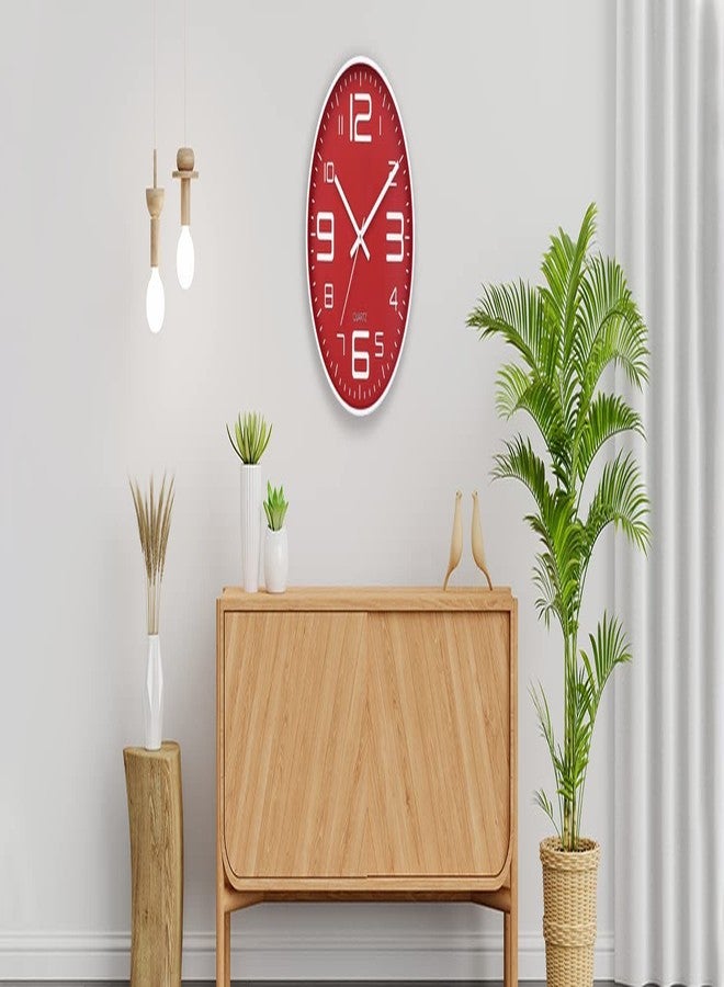De'rons De’rons 12 Inches Non Ticking Silent Quartz Round Designer Plastic Wall Clock for Home Kitchen Bedroom Hall Living Room Office (DC-101WBF-Red) - Image 5