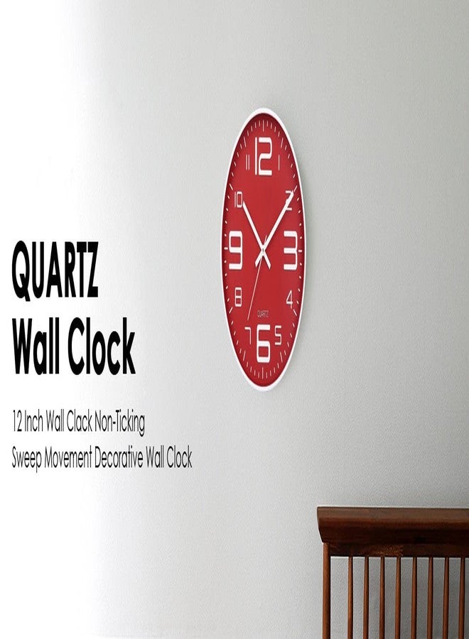 De'rons De’rons 12 Inches Non Ticking Silent Quartz Round Designer Plastic Wall Clock for Home Kitchen Bedroom Hall Living Room Office (DC-101WBF-Red) - Image 4