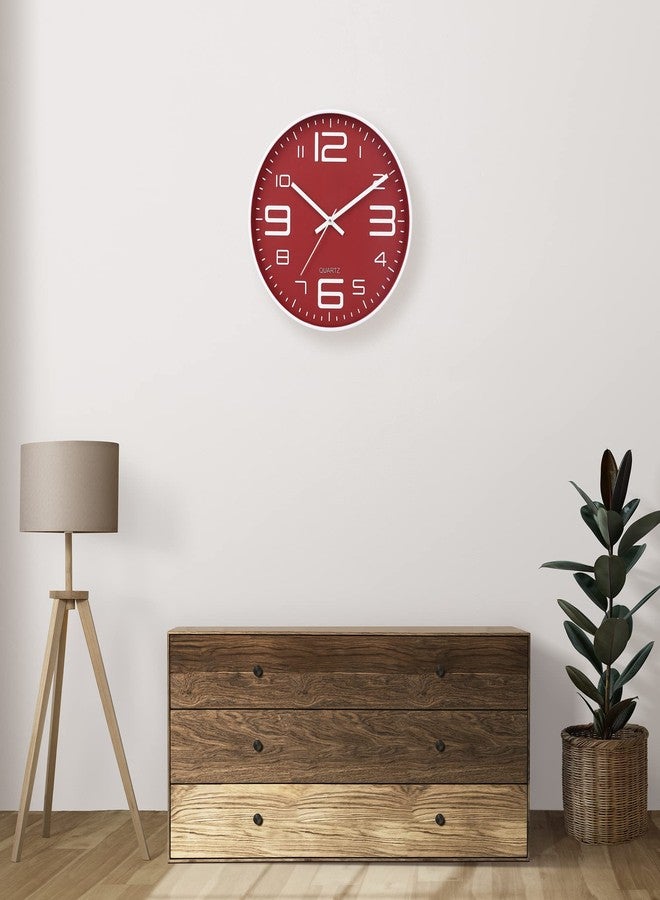 De'rons De’rons 12 Inches Non Ticking Silent Quartz Round Designer Plastic Wall Clock for Home Kitchen Bedroom Hall Living Room Office (DC-101WBF-Red) - Image 2