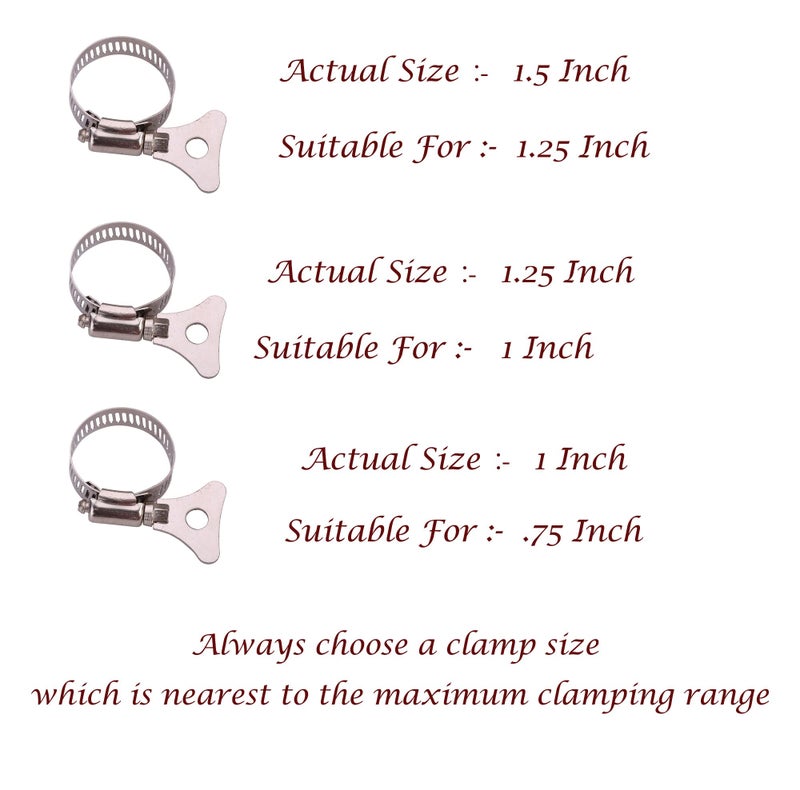 BATH GURU Butterfly Stainless Steel Hand Adjustable Worm Gear Key Type Hose Clamps 1,1.25,1.5 Inch Gas Water Tap Garden Pipe Clamp Clips For Plumbing&Mechanical Applications(Pack Of 9,Multi Sizes) - Image 3