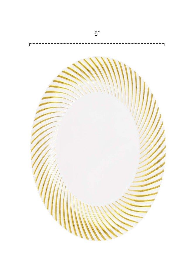 Party Essentials 70-Count Hard Plastic 6" Divine Dinnerware China Dessert/Appetizer Swirl Rim Disposable Plates, White/Gold - Image 2