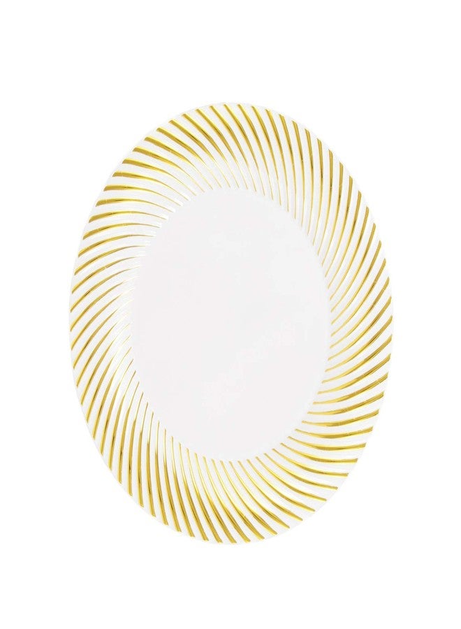 Party Essentials 70-Count Hard Plastic 6" Divine Dinnerware China Dessert/Appetizer Swirl Rim Disposable Plates, White/Gold - Image 1
