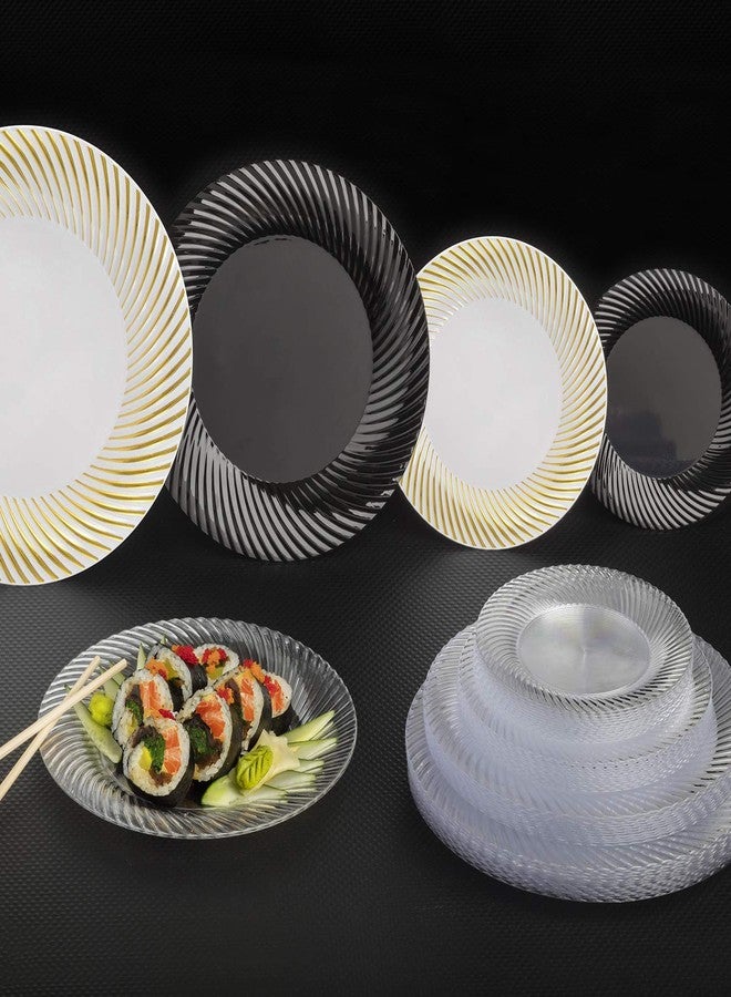 Party Essentials 70-Count Hard Plastic 6" Divine Dinnerware China Dessert/Appetizer Swirl Rim Disposable Plates, White/Gold - Image 4