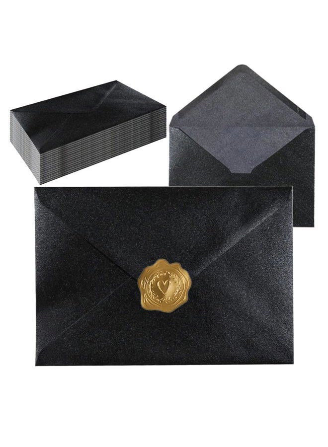 UoeRing 50 Pcs Black Self Seal A7 Envelopes 5x7 Inches (5.31×7.67in) - Printable & Handwritten Friendly, Includes 50 Matte Gold Premium Sealing Stickers - Image 1