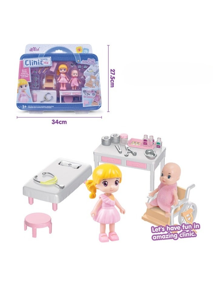 AROAQ Mini Doll Clinic Set, Durable Plastic Dollhouse Clinic Furniture Set, Role-playing Parent-child Interactive Game, Miniature Doll House Accessories For Children, (6304a Clinic None) - Image 1