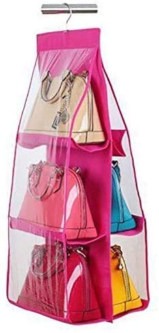 APURK APURK 6 Pocket Large Clear Purse Handbag Hanging Storage Bag Organizer Closet Tidy Closet Organizer Wardrobe Rack Hangers Holder for Fashion Handbag Purse Pouch 6 Pocket Purse Organiser  - Image 1
