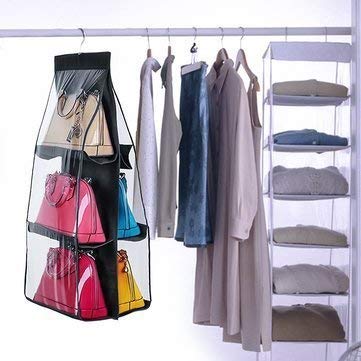 APURK APURK 6 Pocket Large Clear Purse Handbag Hanging Storage Bag Organizer Closet Tidy Closet Organizer Wardrobe Rack Hangers Holder for Fashion Handbag Purse Pouch 6 Pocket Purse Organiser  - Image 3