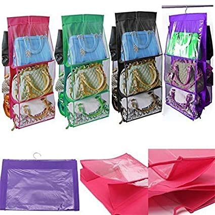 APURK APURK 6 Pocket Large Clear Purse Handbag Hanging Storage Bag Organizer Closet Tidy Closet Organizer Wardrobe Rack Hangers Holder for Fashion Handbag Purse Pouch 6 Pocket Purse Organiser  - Image 5