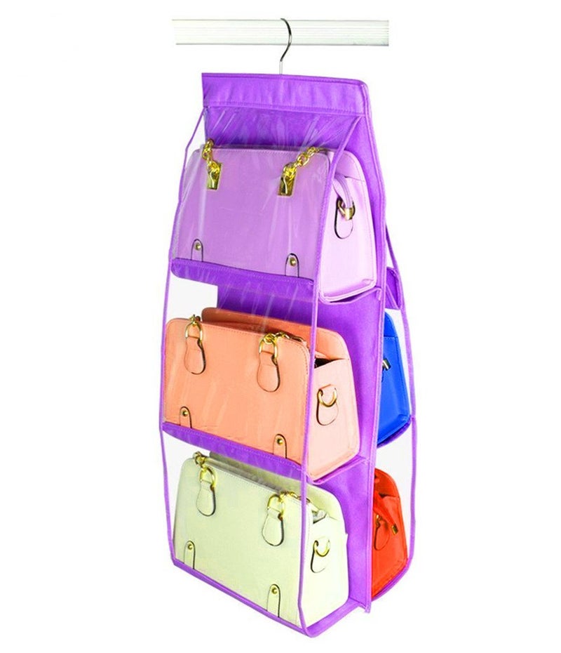 APURK APURK 6 Pocket Large Clear Purse Handbag Hanging Storage Bag Organizer Closet Tidy Closet Organizer Wardrobe Rack Hangers Holder for Fashion Handbag Purse Pouch 6 Pocket Purse Organiser  - Image 4