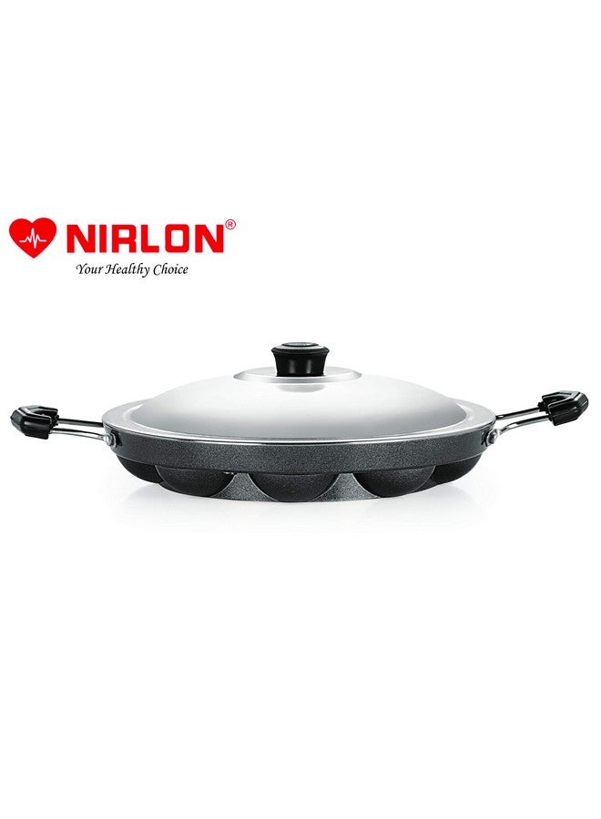 Nirlon 12 Cavity Non-Stick Aliminium Appam Patra,paniyarakal with 2 Side Handle and Stainless Steel lid