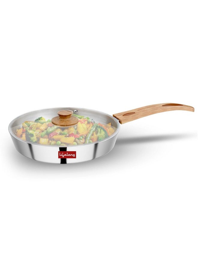 Lifelong - Lifelong TriPly Fry Pan with Glass Lid for Cooking, Stainless Steel - 24 cm Fry Pan with Glass Lid, 1.5 Litre, Induction Bottom and Gas Stove Cookware - (Silver, LLTPFP27) - Image 1