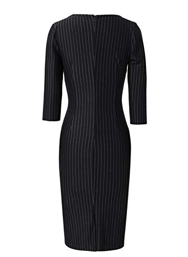 VFSHOW Womens Black and White Striped Spring Fall Slim Zipper Up Work Business Office Party Bodycon Pencil Sheath Dress 7121 BLK XXL - Image 5