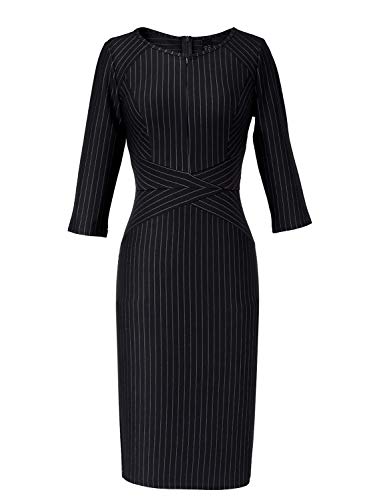VFSHOW Womens Black and White Striped Spring Fall Slim Zipper Up Work Business Office Party Bodycon Pencil Sheath Dress 7121 BLK XXL - Image 4