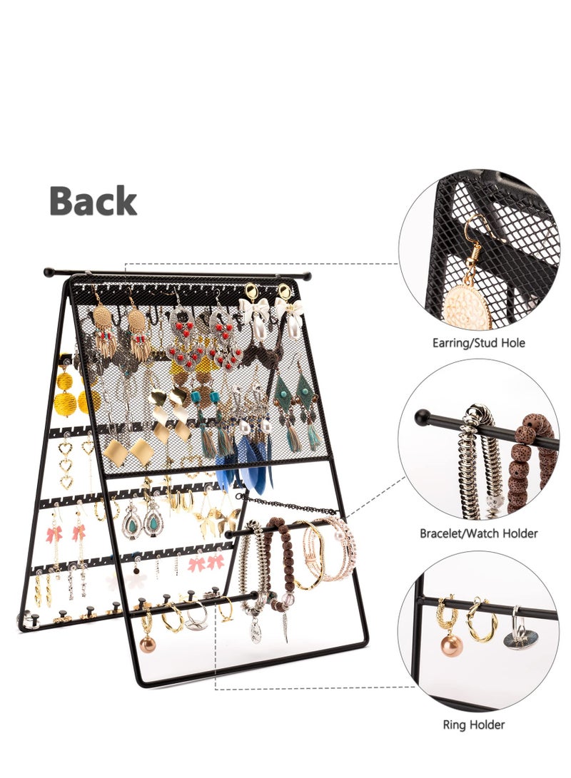 SOLARAE Earring Organizer Holder, 5-Tier Fold Jewelry Tower Necklace Bracelets Stud Earring Watches Stand Display for Girls Women, Double-side Jewelry Storage Earring Necklace Holder Rack - Image 5