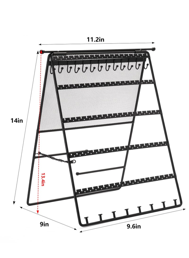 SOLARAE Earring Organizer Holder, 5-Tier Fold Jewelry Tower Necklace Bracelets Stud Earring Watches Stand Display for Girls Women, Double-side Jewelry Storage Earring Necklace Holder Rack - Image 2