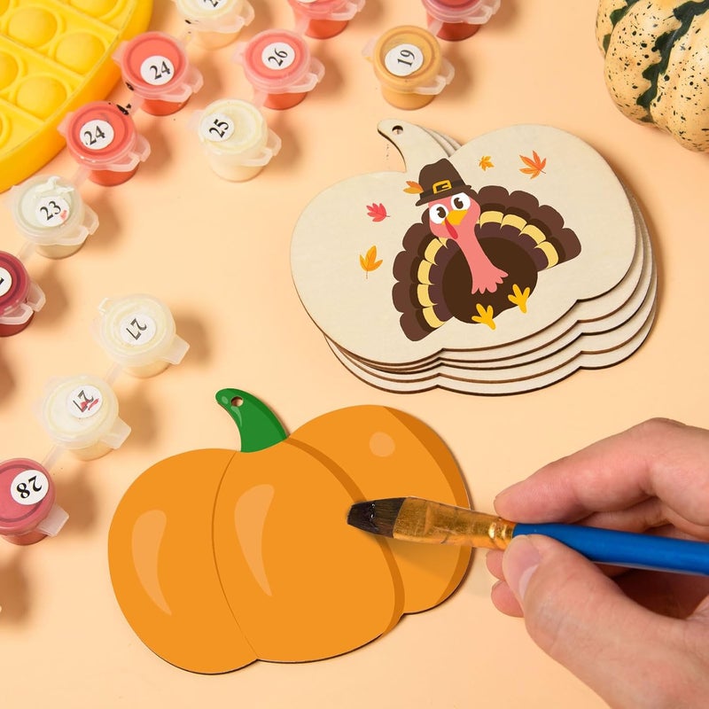AWIZOM 72 Pcs Pumpkin Wood Cutouts Unfinished Fall Wooden Ornaments Blank Pumpkin Wooden Slices with Hole Thanksgiving Hanging Decoration with Twine for Halloween Autumn Harvest DIY Crafts394x335 - Image 3
