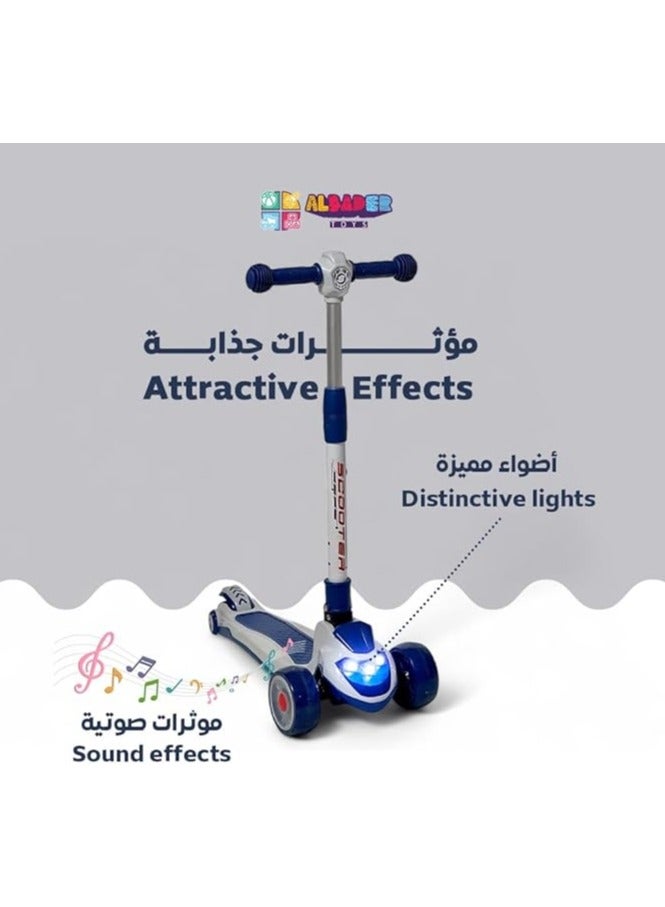 البدر سكوتر يدوي من البدر، سكوتر توازن مصنوع من بلاستيك PVC بارتفاع قابل للتعديل وقابل للطي، سكوتر بثلاث عجلات للاطفال للبنات والاولاد في الهواء الطلق، سكوتر يدوي للاطفال من عمر 2-10 سنوات - Image 4