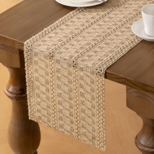 MLMW Boho Table Runner 36 inches Small Coffee Table Runner Rustic Burlap Macrame Jute Table Runner Dresser Runners for Bedroom Living Room Home Decor - Image 3