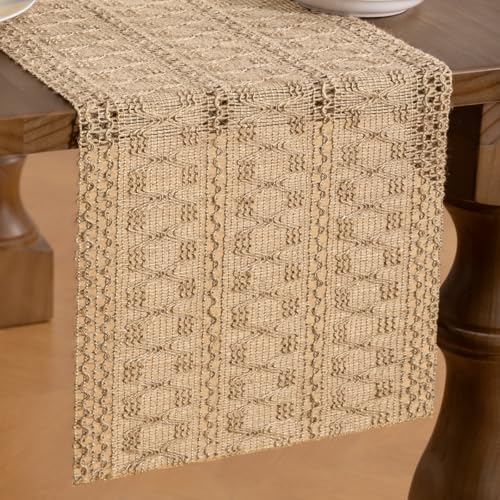 MLMW Boho Table Runner 36 inches Small Coffee Table Runner Rustic Burlap Macrame Jute Table Runner Dresser Runners for Bedroom Living Room Home Decor - Image 2