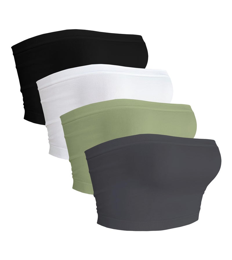 CHICGAL 4 Pieces Tube Top Strapless Tops for Women Summer Bandeau Basic Crop Tops Sleeveless Shirt(Black,White,Navy Green,deep Grey,S) - Image 1