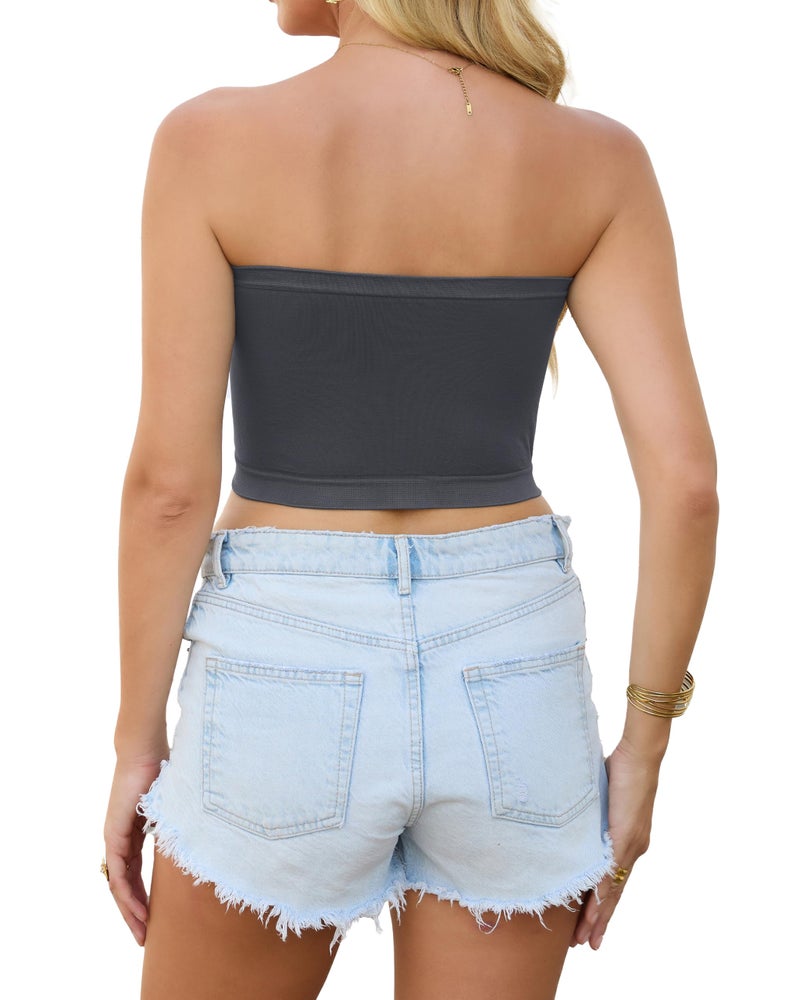 CHICGAL 4 Pieces Tube Top Strapless Tops for Women Summer Bandeau Basic Crop Tops Sleeveless Shirt(Black,White,Navy Green,deep Grey,S) - Image 5