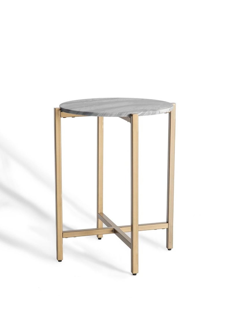 أفا طاولة جانبية صغيرة من الرخام من AVA DESIGNZ لديكور المنزل لغرفة المعيشة وغرفة الطعام (الذهب الأبيض)