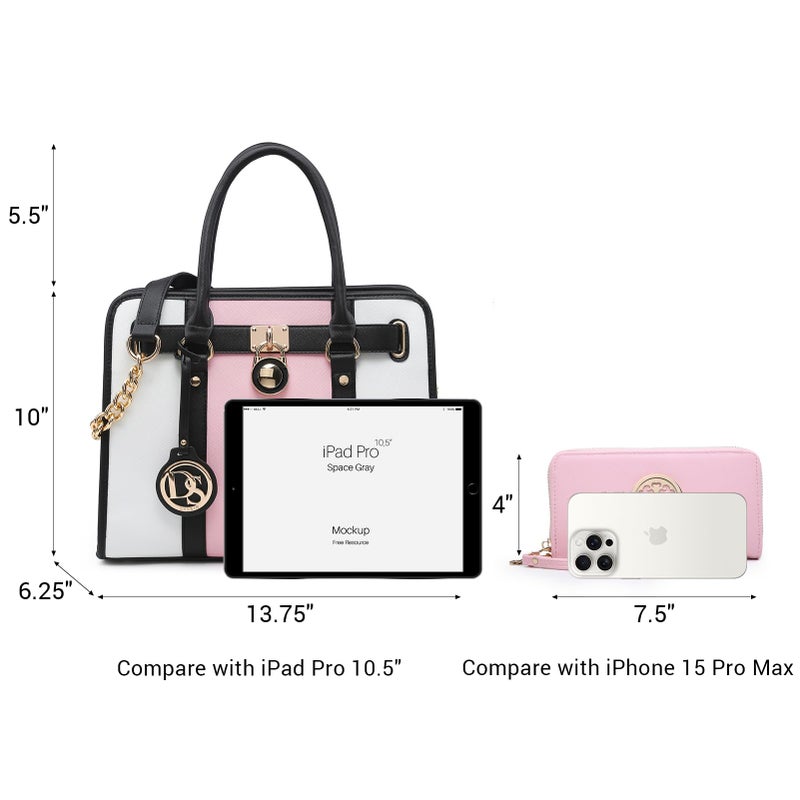 Dasein Two Tone Satchel Handbags Purses for Women Vegan Leather Shoulder Bags Large Tote Bag with Matching Wallet - Image 4