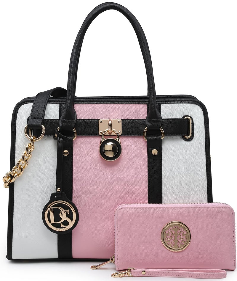 Dasein Two Tone Satchel Handbags Purses for Women Vegan Leather Shoulder Bags Large Tote Bag with Matching Wallet - Image 1