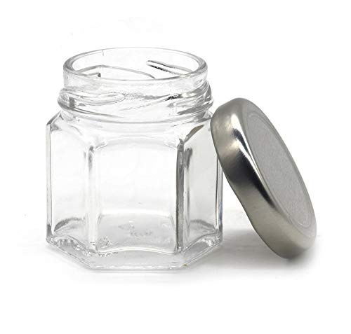 GLAZZURE Glazzure Cute Hexagonal 50 Grams Airtight Glass Jar Containers for Honey Spices Other Kitchen Items with Rust Proof Silver Color Caps Set of 12  - Image 5
