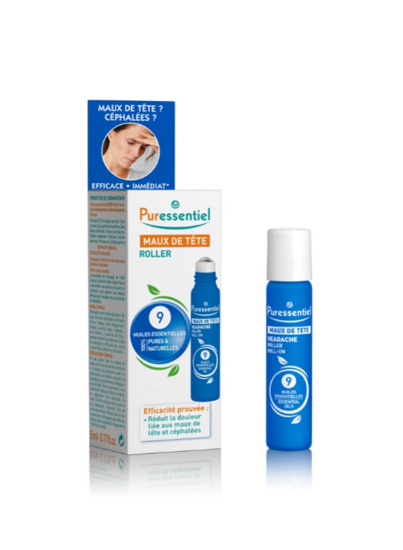Puressentiel Well Being Headache Roll-On with 9 Essential oils 5ml - Image 1
