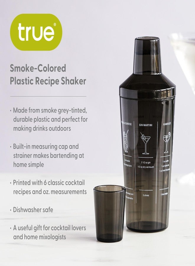 True Smoke Tinted Plastic Cocktail Shaker with Measurements for Cold Brew Cocktails, Margarita, Includes 6 Recipes, Espresso Martini Shaker, Home Bar Gifts, Bar Tools, Bar Cart Accessories, 16oz, Gray - Image 2