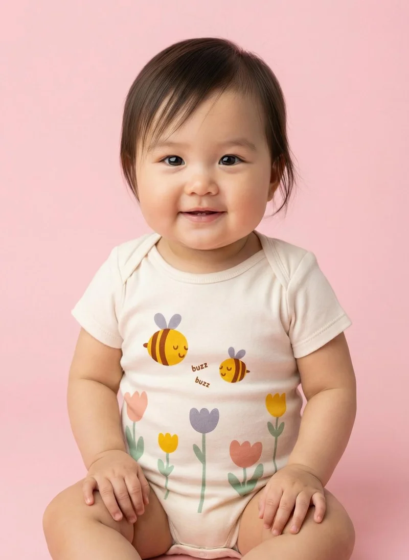 نوتيناتي Nautinati Baby Girls' 100% Interlock Cotton Pack of 2 Tropical Print Bodysuits with Cute Frill Details