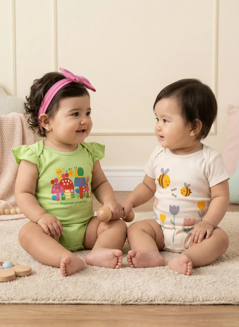 نوتيناتي Nautinati Baby Girls' 100% Interlock Cotton Pack of 2 Tropical Print Bodysuits with Cute Frill Details
