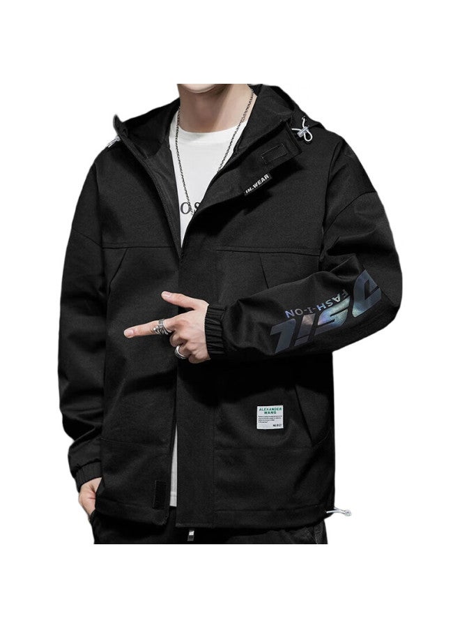 PLAYBOY Jacket For Men, Windbreaker, Spring And Summer Men'S Casual Hooded Workwear, Trendy Outerwear, Black, Size L - Image 2
