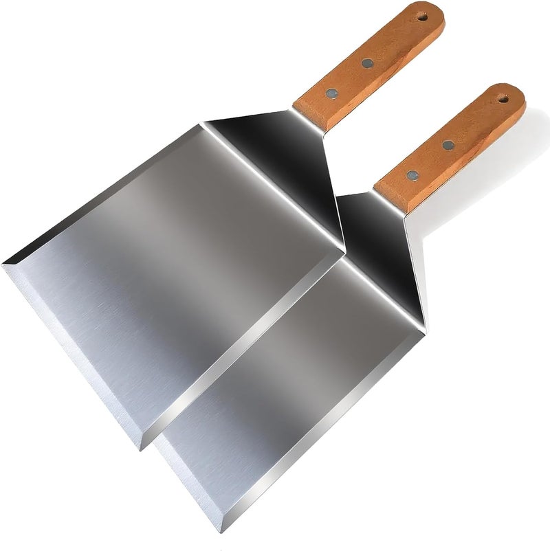 vriysei Smash Burger Spatula, Premium Large Meta Spatula - 6x5 inch Extra Wide Spatulas for Griddles & Grills, Steel Heavy Duty, Wooden Handle （2pcs） - Image 1