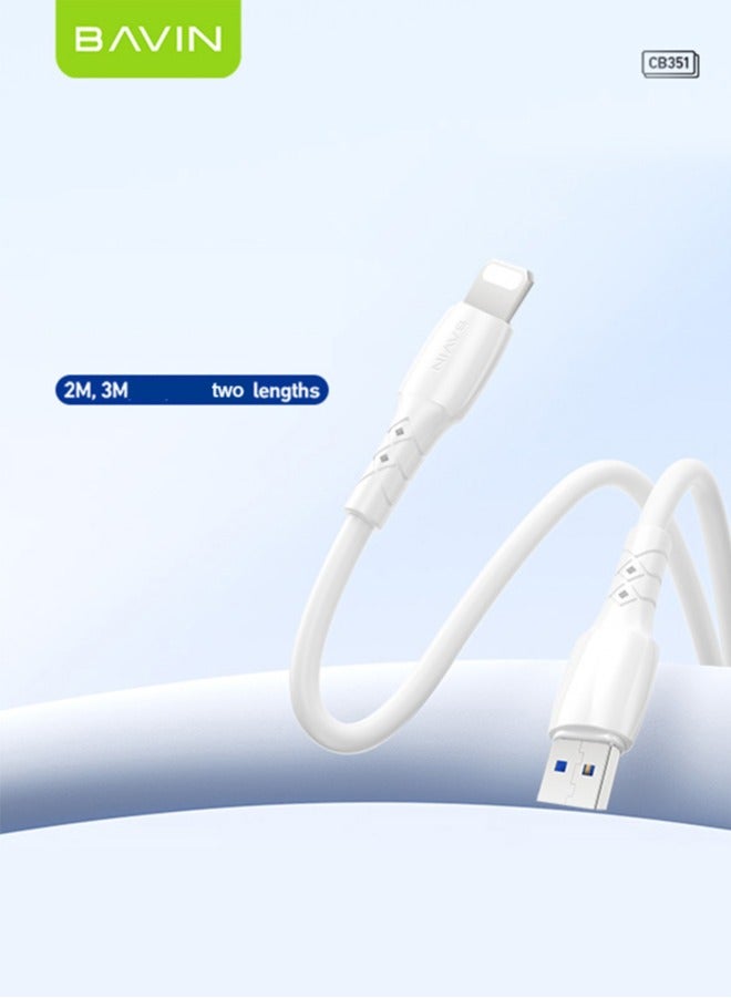 BAVIN USB To Lightning Silicone Cable, 2M / 3M Max Output 2.4A, Fast Charge And Sync Cable For iPhone, iPad, AirPods- iPod White - Image 3