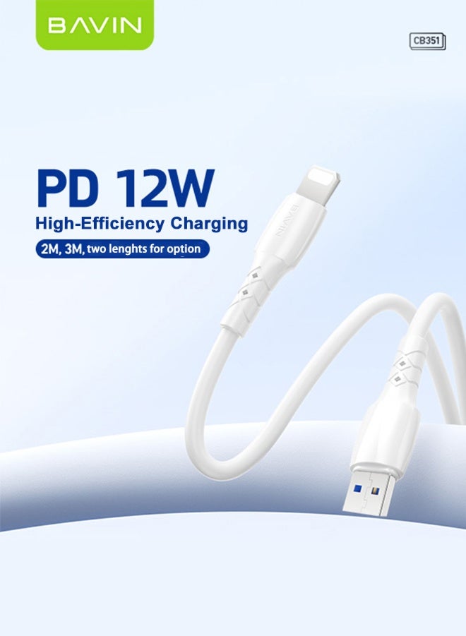 BAVIN USB To Lightning Silicone Cable, 2M / 3M Max Output 2.4A, Fast Charge And Sync Cable For iPhone, iPad, AirPods- iPod White - Image 1