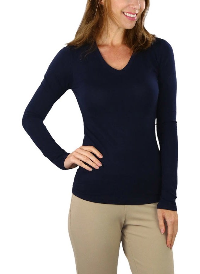 ToBeInStyle Women's Long Sleeve V-Neckline T-Shirt - True Navy - Small - Image 5
