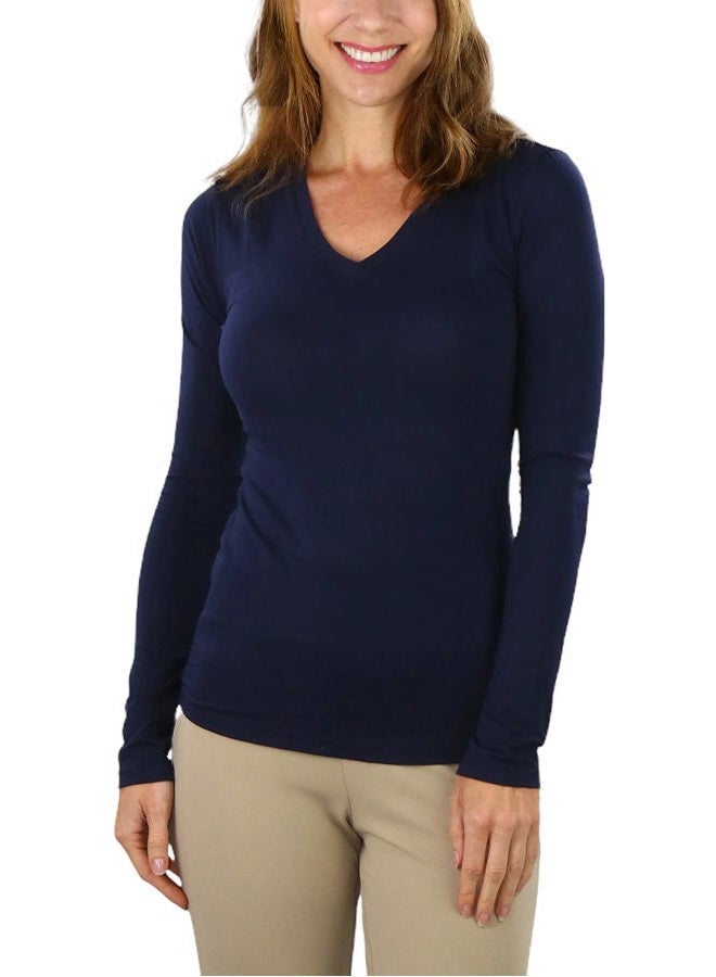 ToBeInStyle Women's Long Sleeve V-Neckline T-Shirt - True Navy - Small - Image 1